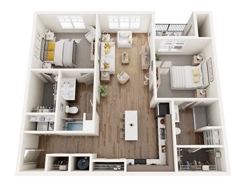 Floor plan for 2 beds, 2 baths, 1243 sqft